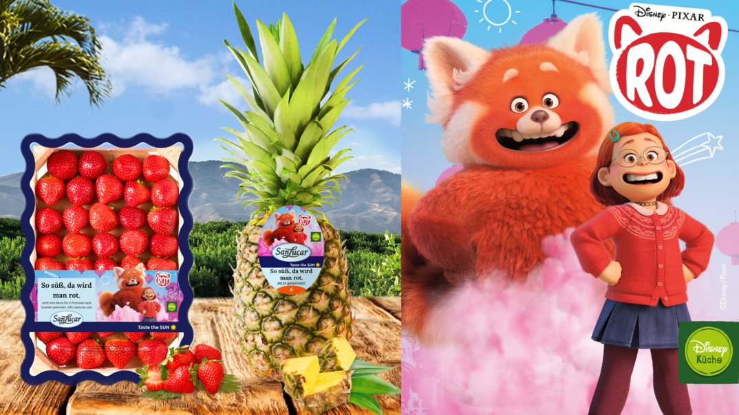 SanLucar *Turning Red* Disney-Pixar themed promotion, making fresh fruit fun and engaging for children.