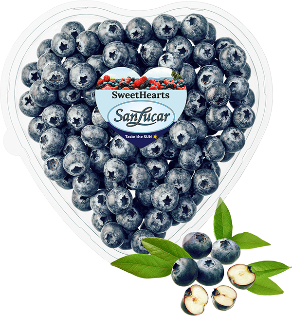 Sweet Hearts Sweet Hearts blueberries in a heart-shaped container, highlighting freshness and premium quality.
