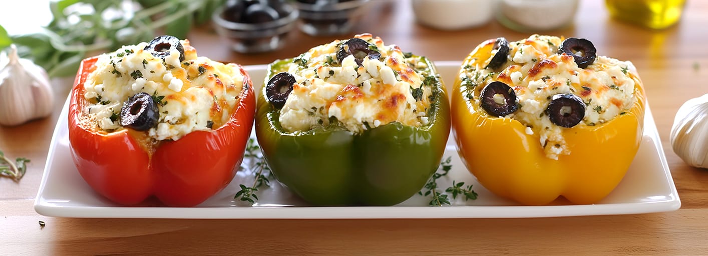 Stuffed bell peppers with cheese and olives – a flavorful and colorful appetizer or side dish