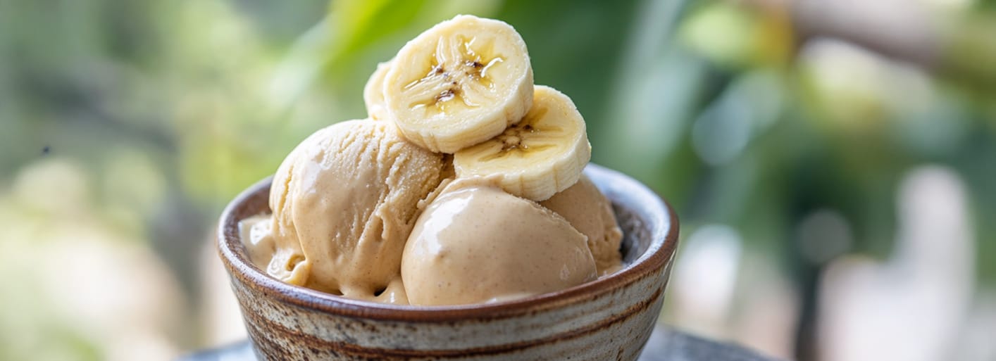 Smooth and creamy banana ice cream served in a bowl with fresh fruit – a delicious and vegan frozen dessert