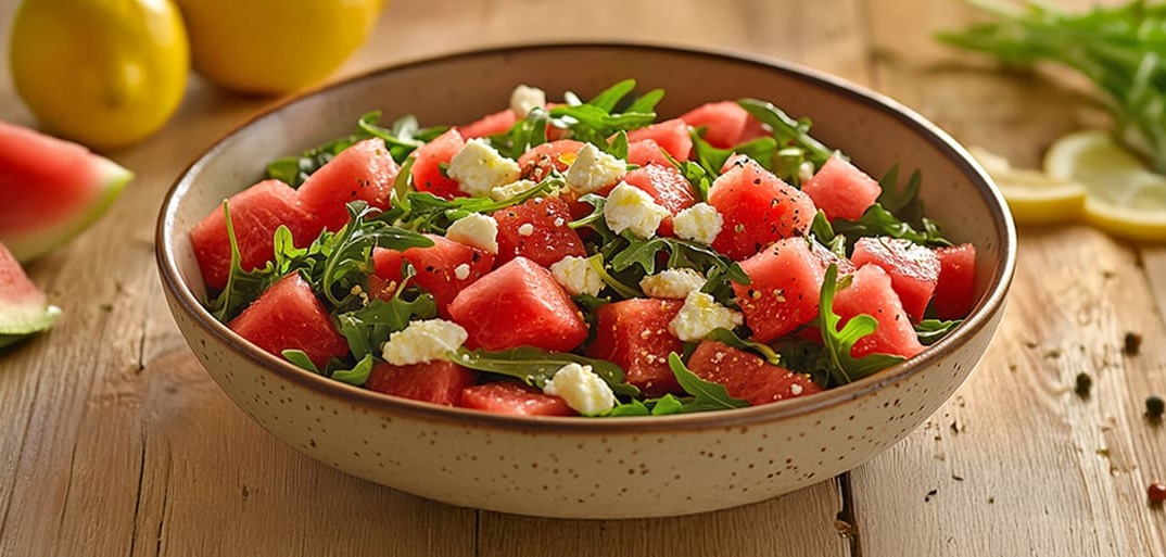 Refreshing watermelon salad with feta and mint – a light and healthy summer dish.