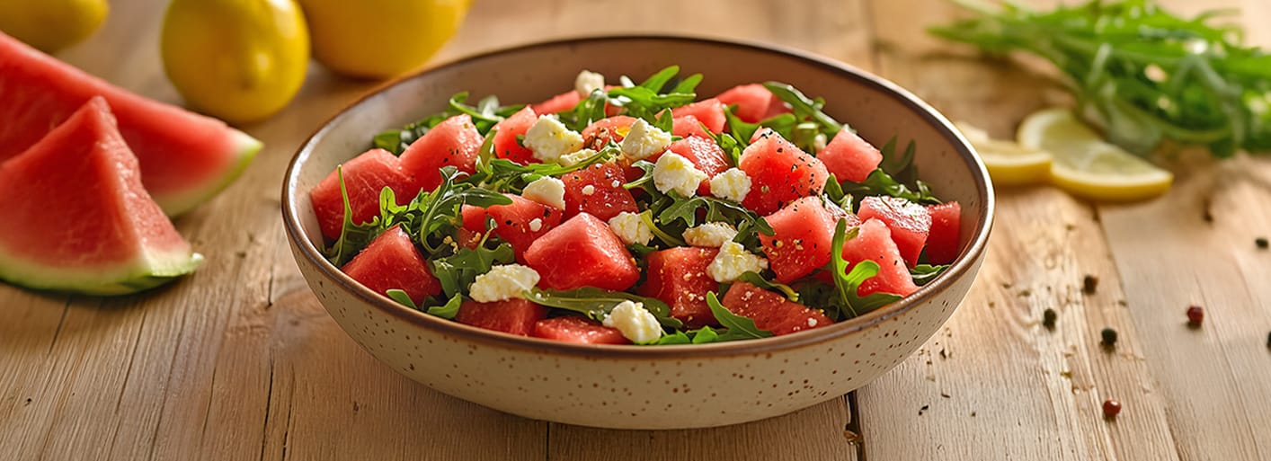 Refreshing watermelon salad with feta and mint – a light and healthy summer dish.