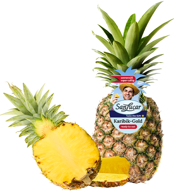 SanLucar Karibik Gold pineapple, showcasing its sweet, juicy flesh and tropical freshness.