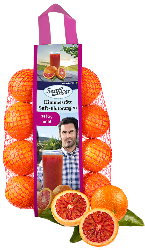 SanLucar 1kg Himmelsrote blood oranges, packed fresh for a rich, juicy citrus experience.