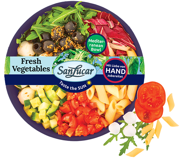 Mediterranean Bowl – a nutritious mix of fresh vegetables, grains, and protein inspired by Mediterranean flavors.