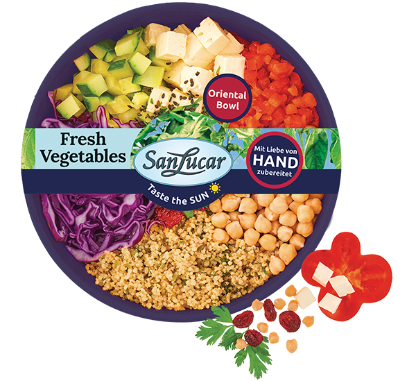 Oriental Bowl – a flavorful mix of fresh vegetables, grains, and Middle Eastern-inspired ingredients for a healthy meal.