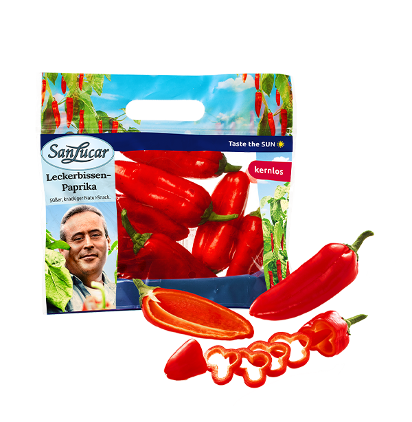 Fresh SanLucar Leckerbissen bell peppers, colorful and crisp, showcasing their sweet flavor and vibrant texture.