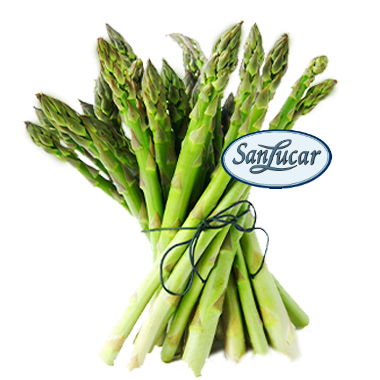 Fresh SanLucar asparagus, green and tender, showcasing its crisp texture and rich flavor.