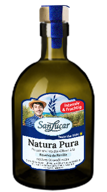 Bottle of intensely fruity olive oil – premium extra virgin olive oil with rich aroma and bold flavor.