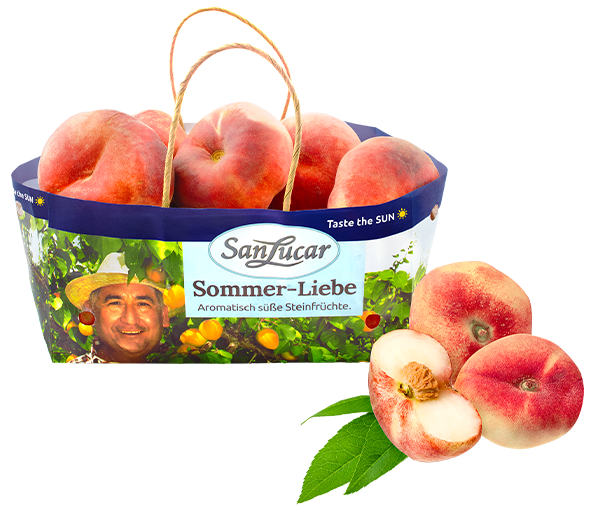Sommer-Liebe_Paraguayos SanLucar Sommer Liebe Paraguayo peaches, juicy and sweet, packed for a delightful summer treat.