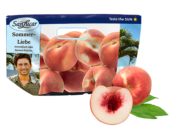 Sommer-Liebe_Pfirsiche SanLucar Sommer Liebe peaches, fresh and juicy, packed for a sweet and aromatic summer taste.