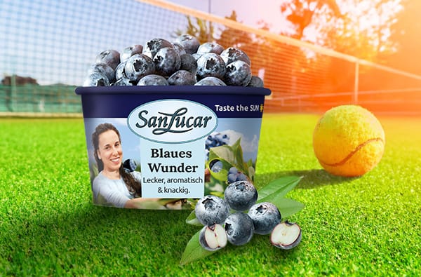 SanLucar Blaues Wunder blueberries on tennis grass, aromatic and crisp summer berries